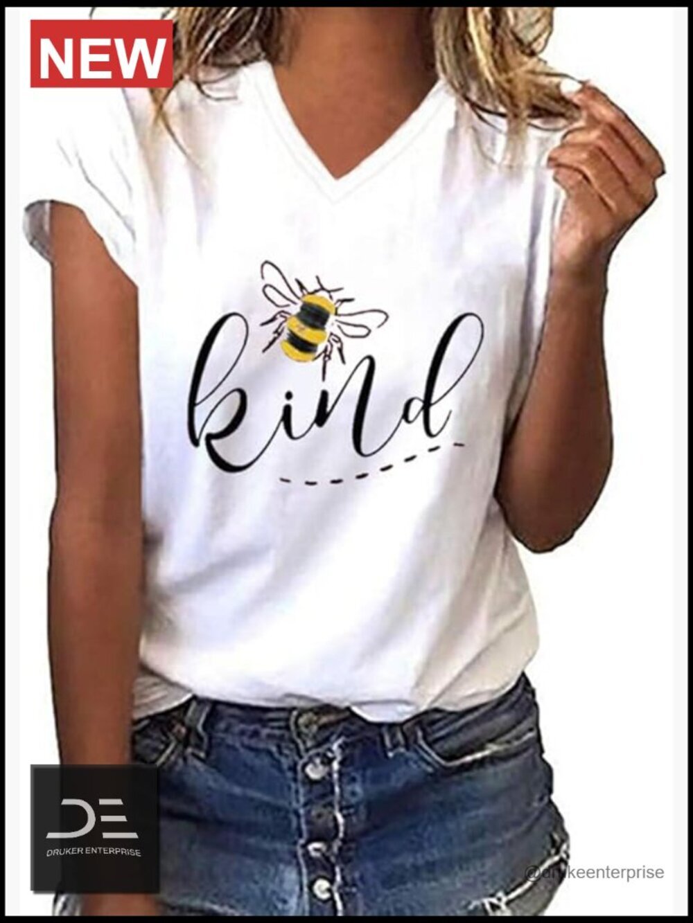V-Neck Be Kind Graphic Tee Short Sleeve Printed Tunic Top